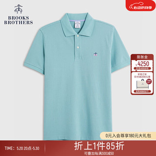 布克兄弟（BrooksBrothers）男24夏刺绣logo纯棉休闲翻领短袖Polo衫 4003-蓝绿色 XS