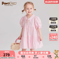 PawinPaw卡通小熊童装24夏季女宝翻领印花短袖洋气甜美连衣裙 粉红色/25 100
