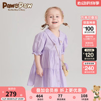 PawinPaw卡通小熊童装24夏季女宝翻领印花短袖洋气甜美连衣裙 Purple紫色/75 100