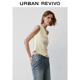 URBAN REVIVO 女士不规则斜肩领质感褶皱罩衫衬衫 UWH240071 米白 L