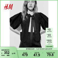 H&M女装2024夏季灯笼袖上衣1233484 黑色 155/80