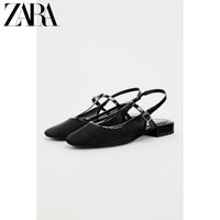 ZARA 特价精选 女鞋 黑色复古休闲粗跟露跟浅口单鞋 1549310 800
