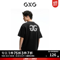 GXG奥莱黑色精致绣花圆领短袖T恤男士24夏新 黑色 170/M
