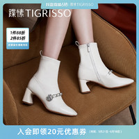 tigrisso 蹀愫 2022冬新時尚高跟瑪麗珍拉鏈羊皮瘦瘦靴方頭短靴女TA32703-12