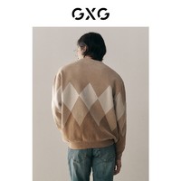 GXG 奥莱 22年男装 雪尼尔潮流菱形格保暖宽松圆领线衫毛衣秋新品