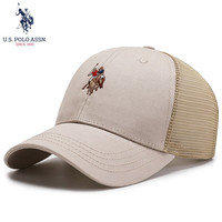 美国马球协会 U.S. POLO ASSN.us polo assn保罗帽子男女通用网面棒球帽遮阳帽女户外运动纯色品牌刺绣 卡其 【透气网面】卡其-正中间小LOGO