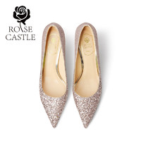 88VIP：TONLION 唐狮 商场同款rosecastle水晶鞋金色高跟新娘鞋秀禾主婚纱婚鞋女不累脚