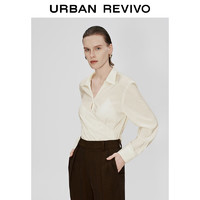 URBAN REVIVO UR2024夏季新款女装法式气质通勤褶皱长袖罩衫衬衫UWG240101