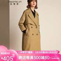 法曼萱卡其色女式风衣中长款休闲宽松显瘦时尚外套 卡其色 160/84A/S
