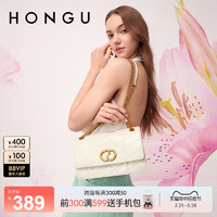 HONGU 红谷 包包2024新款牛皮单肩腋下包高级感菱格链条包斜挎小方包女包