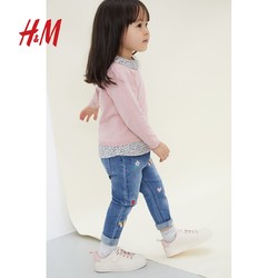 H&M HM童装女婴幼童牛仔裤冬季时髦蜜蜂刺绣弹力修身长裤0927703