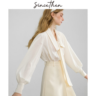 sincethen 法式白色衬衫飘带雪纺衫高级小衬衣设计感穿搭白上衣女