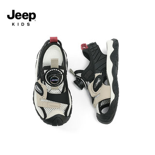 Jeep吉普女童运动凉鞋夏款夏季2024软底防滑男童儿童包头沙滩鞋 黑色 33码 鞋内长约20.85cm