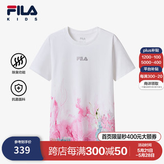 FILA【抗菌】斐乐儿童童装上衣2024夏季女中大童宽松短袖T恤 标准白-WT 160cm