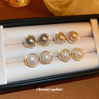 KOSE 高絲 銀針鋯石環繞仿貝珠珍珠耳環小眾感耳釘韓國輕奢氣質耳飾 銀針-白色