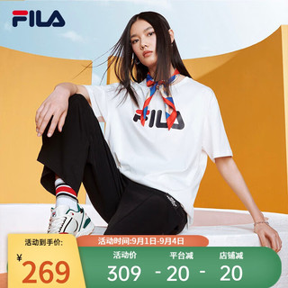 FILA斐乐T恤男女装2023夏季经典LOGO衫纯棉上衣t恤 雪白-WT 180/100A/XL