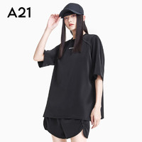 A21夏季设计感运动服两件套运动套装女跑步宽松休闲简约女装 黑色 S