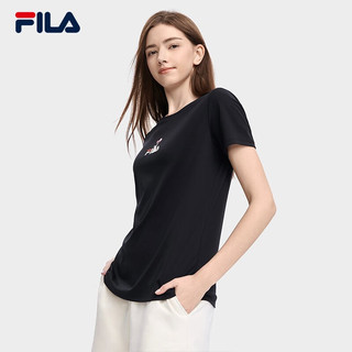 FILA斐乐女子短袖T恤 夏季基础简约时尚休闲短袖衫 正黑色-BK 170/88A/L