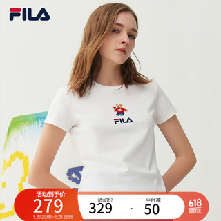 FILA 斐乐女士短袖T恤夏季休闲运动内搭t恤运动上衣潮 标准白-F51W328152FWT 155/76A/XS