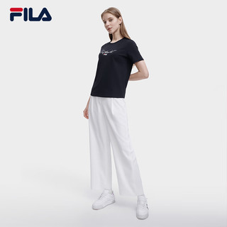 FILA 斐乐女士短袖T恤夏季休闲运动内搭t恤运动上衣潮 正黑色-BK 155/76A/XS