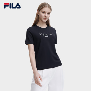 FILA 斐乐女士短袖T恤夏季休闲运动内搭t恤运动上衣潮 正黑色-BK 155/76A/XS