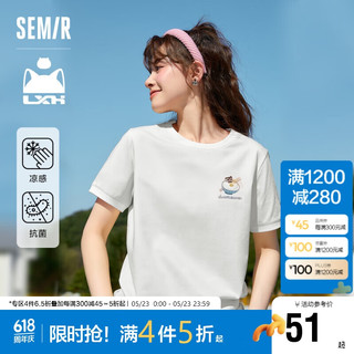 Semir 森马 罗小黑短袖T恤女印花俏皮上衣夏2024卡通圆领套头衫109324100002 本白10102 M