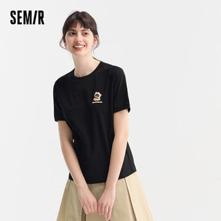 森马（Semir）罗小黑短袖T恤女印花俏皮上衣夏2024卡通圆领套头衫109324100002 黑色90001 XL