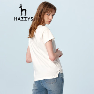 哈吉斯（HAZZYS）女装 夏款T恤印花大狗图案圆领T恤ASTSE02BE52 白色WT 165/88A 40
