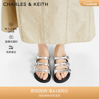 CHARLES&KEITH24夏时尚外穿皮带扣厚底凉拖鞋女CK1-70580226 Silver银色 36