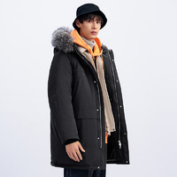 GXG 奧萊 20年男冬季商場同款黑色連帽長款羽絨服#GB111723K