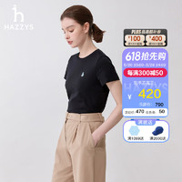 哈吉斯（HAZZYS）女装 2024年夏季款女士休闲运动风圆领T恤衫女ASTSE0BBX53 黑色BK 155/80A 36