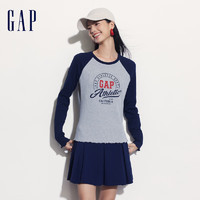 Gap女装2024夏季logo花边撞色插肩袖T恤女友T长袖上衣A00727 灰色 165/84A (M) 亚洲尺码