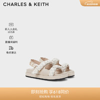 CHARLES&KEITH露趾绑带平底沙滩凉鞋SL1-71720110 粉白色Chalk 39