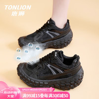唐狮（TonLion）鞋子女鞋春夏季厚底老爹鞋女款透气网面鞋女士运动小白鞋 黑色 35 35码
