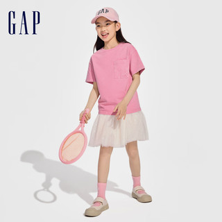 Gap女童2024春季重磅复古水洗logo短袖T恤儿童装上衣429233 粉色 130cm(S) 亚洲尺码