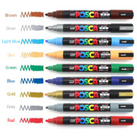 uni 三菱铅笔 日本进口三菱UNI 马克笔高光白笔PC-5M POSCA POP丙烯马克笔海报广告笔白色水性笔细字马16色15色套装原装