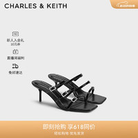 CHARLES&KEITH24夏季法式方头一字带高跟凉拖女CK1-60920373 Black Patent黑色 40