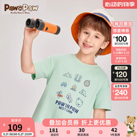 PawinPaw小熊童装24夏男女童印花圆领短袖T恤纯棉 Green绿色/40 130