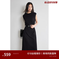 ochirly欧时力 微弹小黑裙2024夏装圆领气质通勤无袖连衣裙 黑色 M