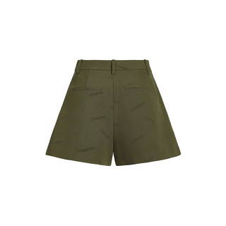 欧时力字母植绒短裤女21夏装裤子压褶设计感 橄榄绿 L