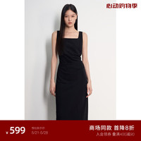 欧时力 四面弹小黑裙24新夏收腰气质显瘦吊带连衣裙 黑色 XL