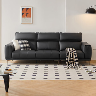林氏家居现代简约风小户型客厅沙发直排钢琴键头靠可调节科技布沙发BS510 沼泽黑|2.76m+脚踏|生态牛皮