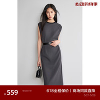 ochirly欧时力 微弹小黑裙2024夏装圆领气质通勤无袖连衣裙 深灰 S