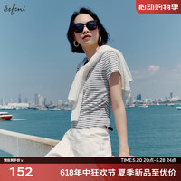 伊芙丽（eifini）伊芙丽简约条纹撞色侧边抽褶罗纹T恤女2024夏装简约短袖 白色 165/88A/L