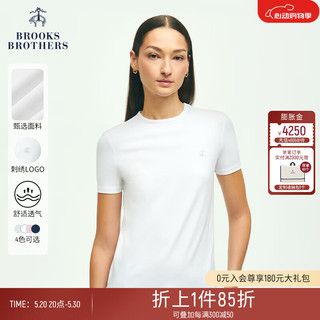 Brooks Brothers BrooksBrothers）女士24早春棉质圆领针织衫短袖T恤 1001-白色 XS