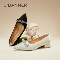 88VIP：C.BANNER 千百度 时尚中跟羊皮鞋2024春季新款法式单鞋女中跟浅口晚晚鞋通勤