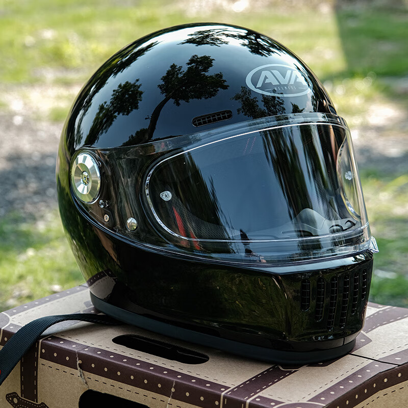 王朝 摩托车头盔 夏季国产复古巡航全盔 玻璃纤维 玄魅黑(默认透明镜片) 特大-XXL码