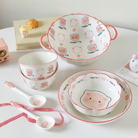 CERAMICS 佩尔森 釉下彩可爱卡通碗碟套装家用陶瓷碗筷盘餐具可爱猪七件套礼盒装