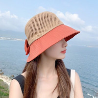 帽子女款春夏天時尚遮陽帽網眼編織漁夫帽蝴蝶結太陽帽子