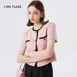 LIME FLARE莱茵气质法式小香风短外套2024年夏季撞色设计感女小个子短款 淡粉色 M